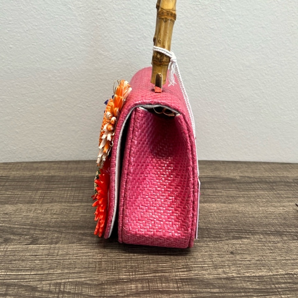 Haute Hippie | Pink Mini Bag w/ Bamboo Handle & Crossbody Chain - Picture 7 of 15